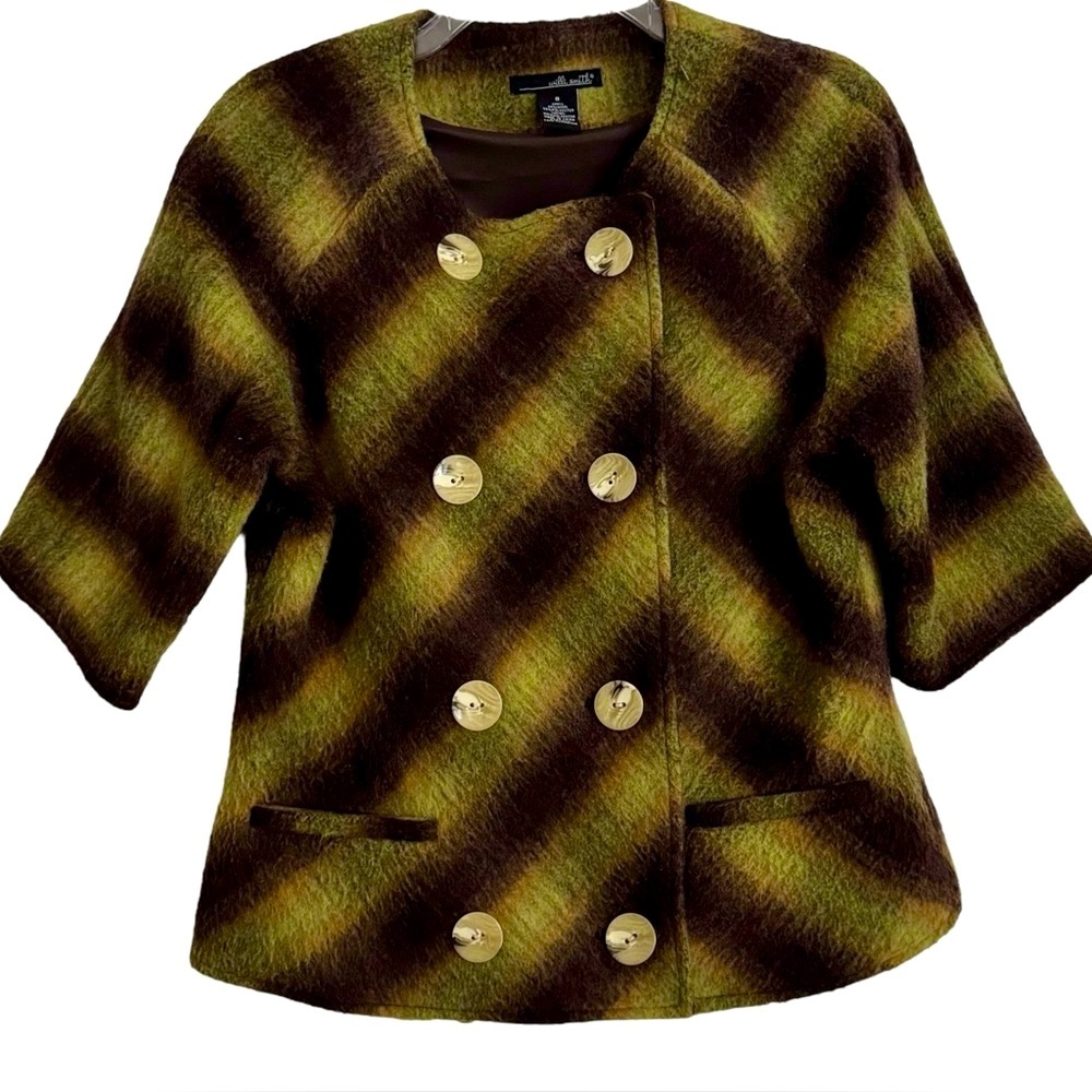 Willi Smith Size 8 Double Breasted 3/4 Sleeve Fully Lined Wool/Poly Pea Coat